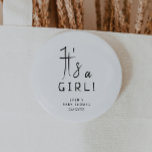 Simple Modern Neutral Baby Shower It's a Girl 6 Cm Round Badge<br><div class="desc">Celebrate your little one with our simple modern neutral baby shower it's a girl button, featuring a minimalist black-and-white design that is modern and pretty. With its clean, boho-inspired aesthetic, the contemporary, gender-neutral vibe is perfect for welcoming a baby boy or girl in any season—whether it's fall, winter, spring, or...</div>