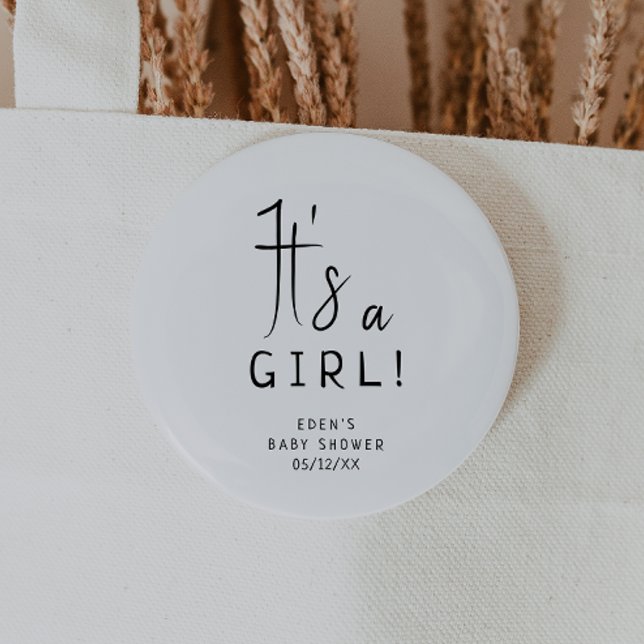 Simple Modern Neutral Baby Shower It's a Girl 6 Cm Round Badge (Creator Uploaded)