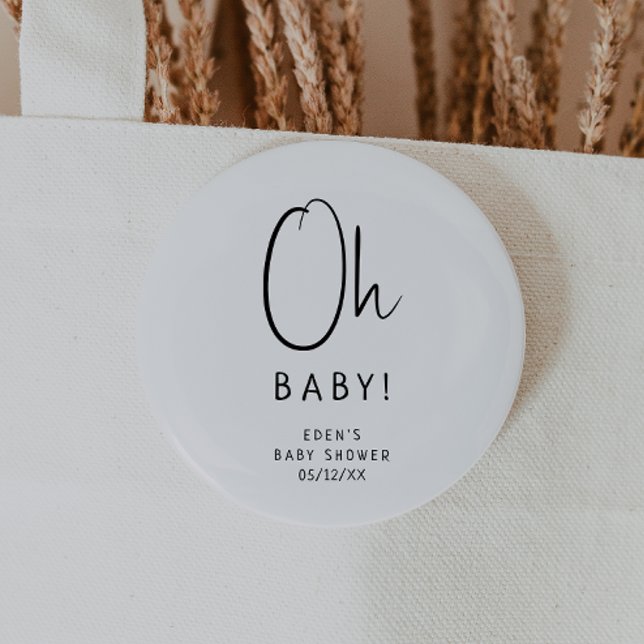 Simple Modern Neutral Baby Shower Oh Baby 6 Cm Round Badge (Creator Uploaded)