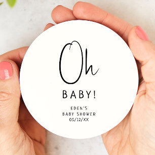 Simple Modern Neutral Baby Shower Oh Baby! Round Paper Coaster