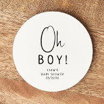 Simple Modern Neutral Baby Shower Oh Boy! Round Paper Coaster<br><div class="desc">Celebrate your little one with our simple modern neutral baby shower oh boy round paper coaster, featuring a minimalist black-and-white design that is modern and pretty. With its clean, boho-inspired aesthetic, the contemporary, gender-neutral vibe is perfect for welcoming a baby boy or girl in any season—whether it's fall, winter, spring,...</div>