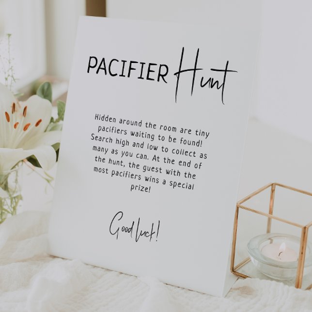 Simple Modern Neutral Baby Shower Pacifier Hunt Pedestal Sign (Creator Uploaded)