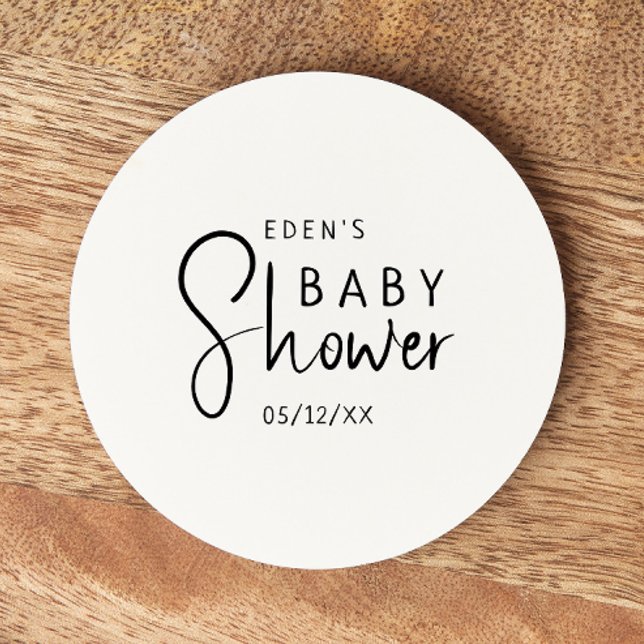 Simple Modern Neutral Baby Shower Round Paper Coaster (Creator Uploaded)