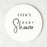 Simple Modern Neutral Baby Shower With Name Round Paper Coaster<br><div class="desc">Celebrate your little one with our simple modern neutral baby shower with name round paper coaster, featuring a minimalist black-and-white design that is modern and pretty. With its clean, boho-inspired aesthetic, the contemporary, gender-neutral vibe is perfect for welcoming a baby boy or girl in any season—whether it's fall, winter, spring,...</div>