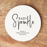 Simple Modern Neutral Baby Sprinkle Round Paper Coaster<br><div class="desc">Celebrate your little one with our simple modern neutral baby sprinkle round paper coaster, featuring a minimalist black-and-white design that is modern and pretty. With its clean, boho-inspired aesthetic, the contemporary, gender-neutral vibe is perfect for welcoming a baby boy or girl in any season—whether it's fall, winter, spring, or beyond....</div>