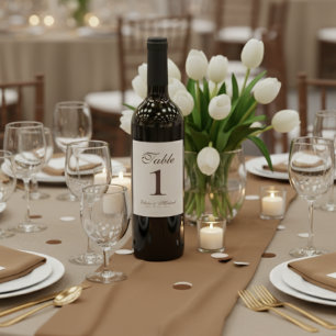 Simple Modern Neutral Brown Wedding Table Number  Wine Label