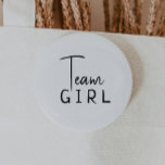 Simple Modern Neutral Gender Reveal Team Girl 6 Cm Round Badge<br><div class="desc">Celebrate your little one with our simple modern neutral gender reveal team girl button, featuring a minimalist black-and-white design that is modern and pretty. With its clean, boho-inspired aesthetic, the contemporary, gender-neutral vibe is perfect for welcoming a baby boy or girl in any season—whether it's fall, winter, spring, or beyond....</div>