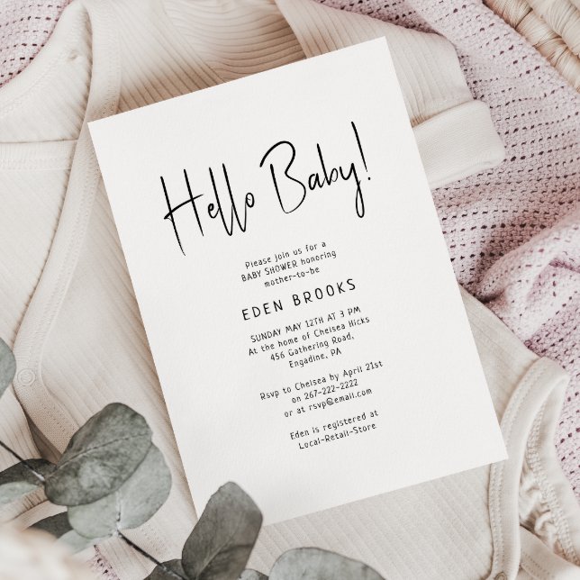Simple Modern Neutral Hello Baby! Baby Shower Invitation (Creator Uploaded)