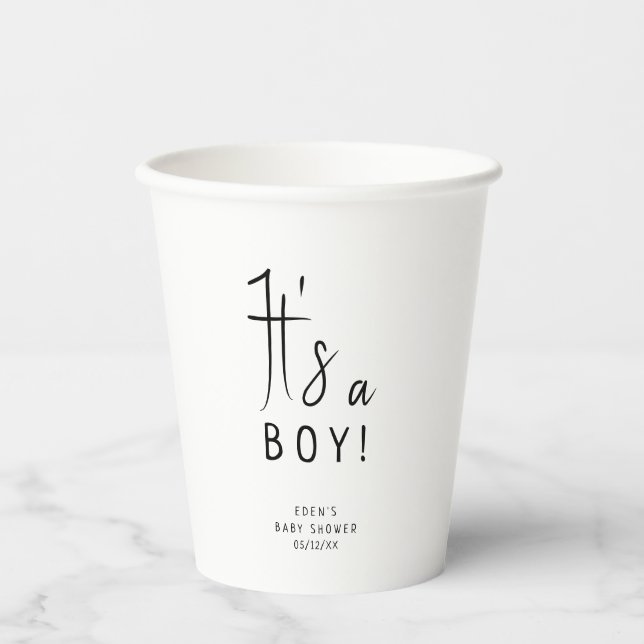 Simple Modern Neutral It's a Boy Baby Shower Paper Cups (Front)
