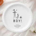 Simple Modern Neutral It's A Boy Baby Shower Paper Plate<br><div class="desc">Celebrate your little one with our simple modern neutral it's a boy baby shower paper plates, featuring a minimalist black-and-white design that is modern and pretty. With its clean, boho-inspired aesthetic, the contemporary, gender-neutral vibe is perfect for welcoming a baby boy or girl in any season—whether it's fall, winter, spring,...</div>