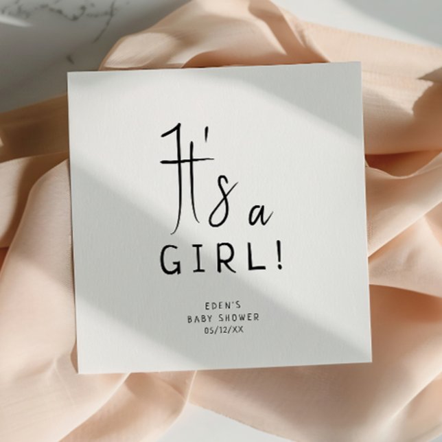 Simple Modern Neutral It's A Girl Baby Shower Napkin (Creator Uploaded)