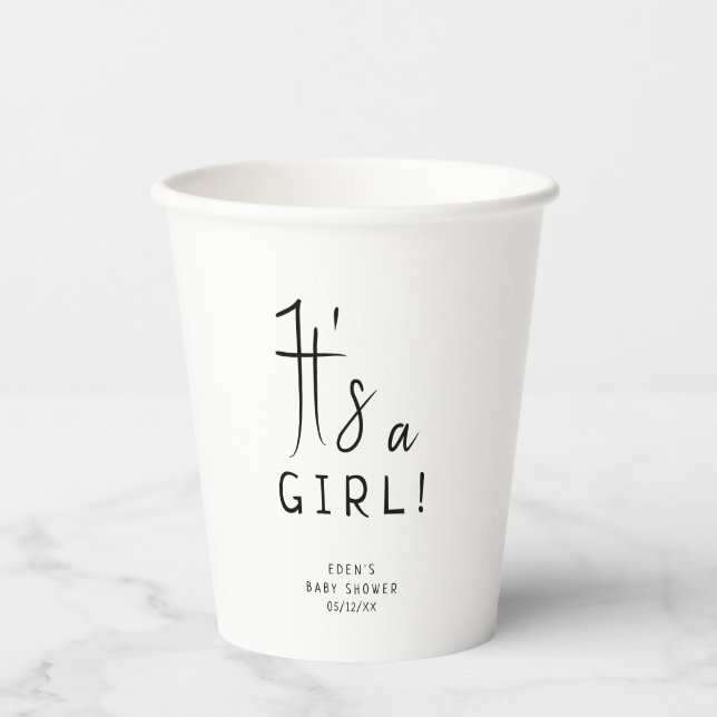 Simple Modern Neutral It's a Girl Baby Shower Paper Cups (Front)