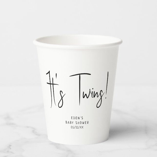 Simple Modern Neutral It's twins Baby Shower Paper Cups (Front)