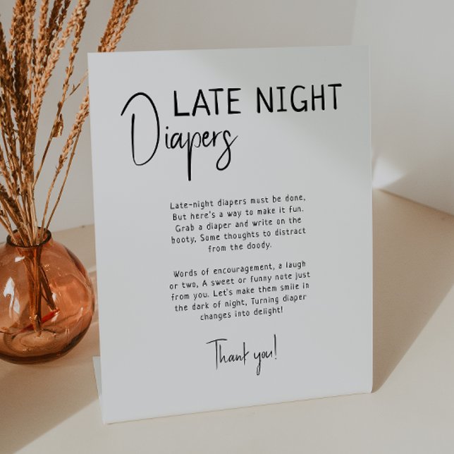 Simple Modern Neutral Late Night Diapers Pedestal Sign (Creator Uploaded)