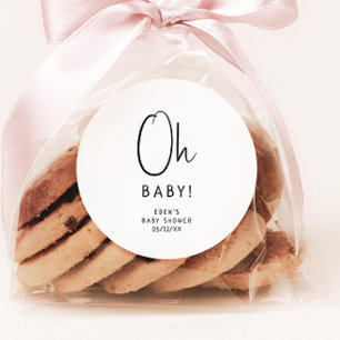 Simple Modern Neutral Oh Baby! Baby Shower Favour Classic Round Sticker
