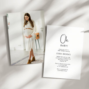 Simple Modern Neutral Oh Baby! Photo Baby Shower Invitation