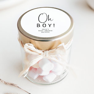 Simple Modern Neutral Oh Boy! Baby Shower Favour Classic Round Sticker