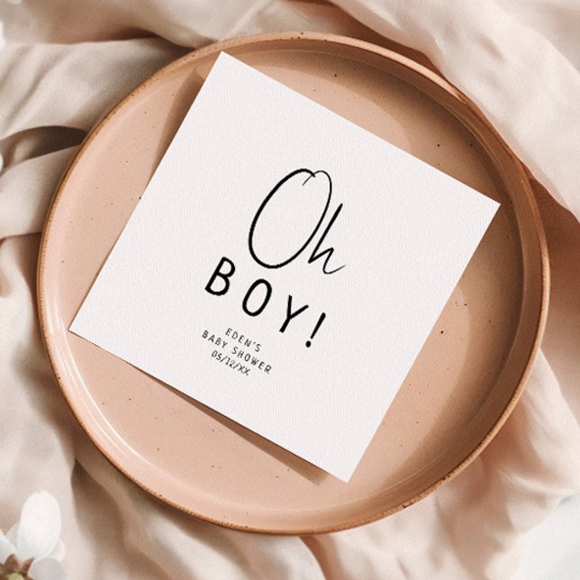 Simple Modern Neutral Oh Boy Baby Shower Napkin (Creator Uploaded)