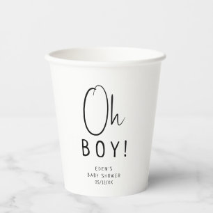 Simple Modern Neutral Oh Boy! Baby Shower Paper Cups