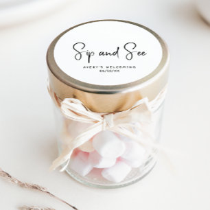 Simple Modern Neutral Sip And See Favour Classic Round Sticker