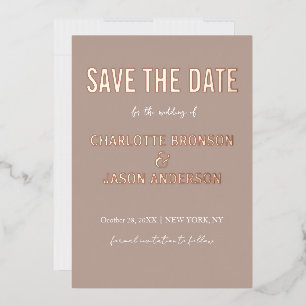 Simple Modern Neutral Taupe Save The Date Gold
