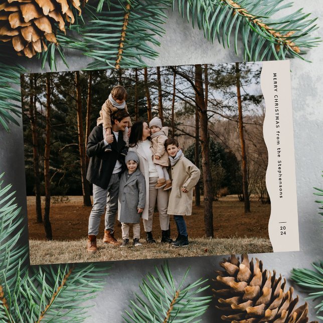 Simple modern neutral wavy edge Christmas photo Holiday Card (Creator Uploaded)