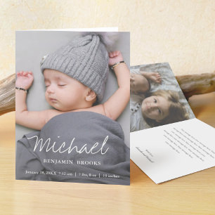Simple Modern New Baby Girl Boy Custom Photo Birth Announcement