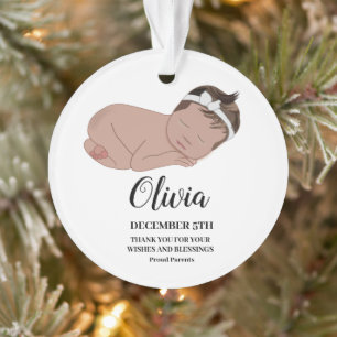 Simple Modern Newborn Baby Girl Birth Announcement Ornament