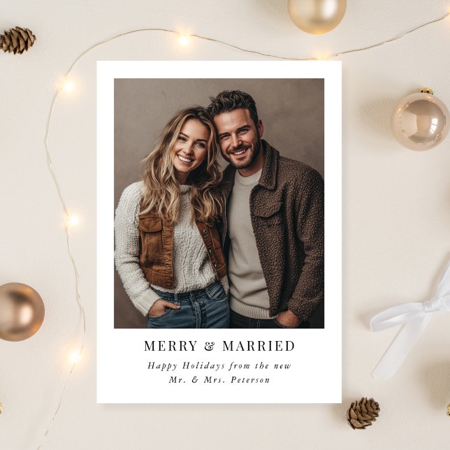 Simple Modern Newlywed Merry & Married Photo Holiday Card (Creator Uploaded)