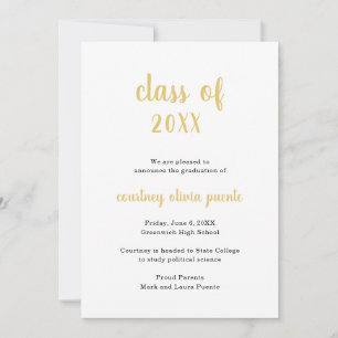 Simple Modern Non Photo Gold Graduation Announcement