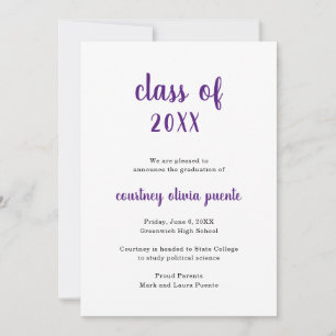 Simple Modern Non Photo Purple Graduation Announcement