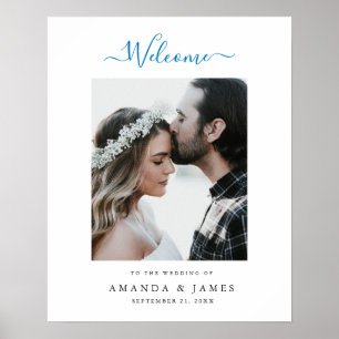 Simple Modern Ocean Blue Beach Wedding Welcome Poster