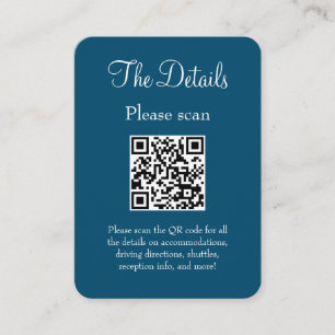 Simple Modern Ocean Blue Wedding Details QR Code Enclosure Card
