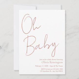 Simple Modern Oh Baby Blush Rose Baby Shower Invitation
