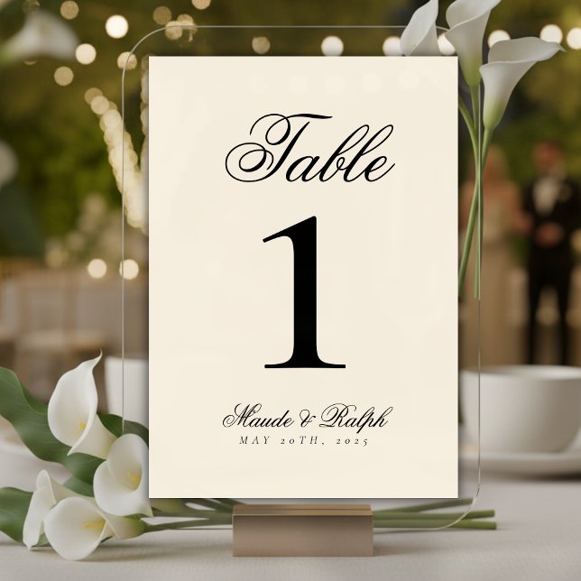 Simple Modern Old Money Black and Cream Wedding Table Number (Guide guests to their seats with sophistication using these Simple Modern Old Money Table Numbers!)