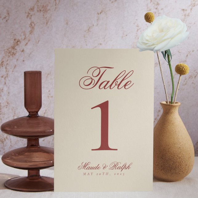 Simple Modern Old Money Bold Red Wedding Table Number (Guide guests to their seats with sophistication using these Old Money Bold Red Wedding Table Numbers)