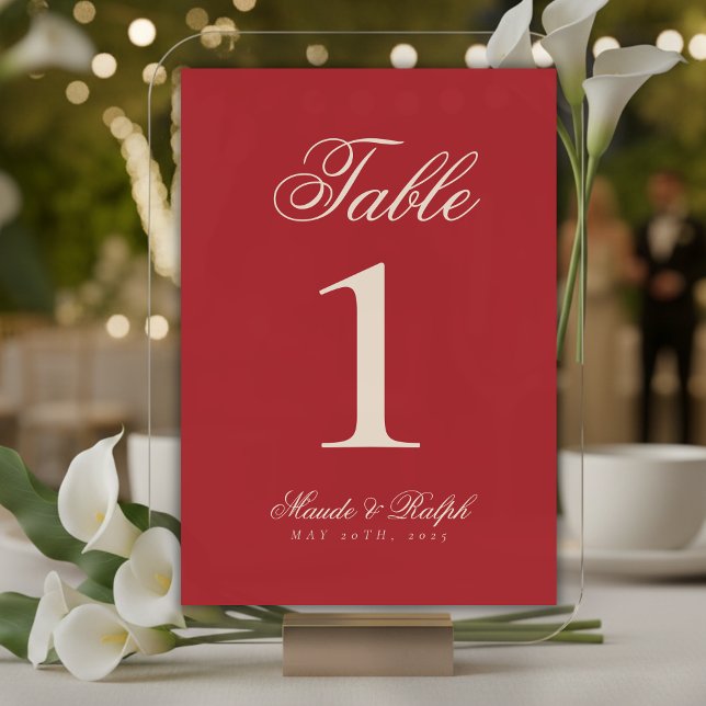 Simple Modern Old Money Cranberry Wedding Table Number (Guide guests to their seats with sophistication using these Simple Modern Old Money Table Numbers!)