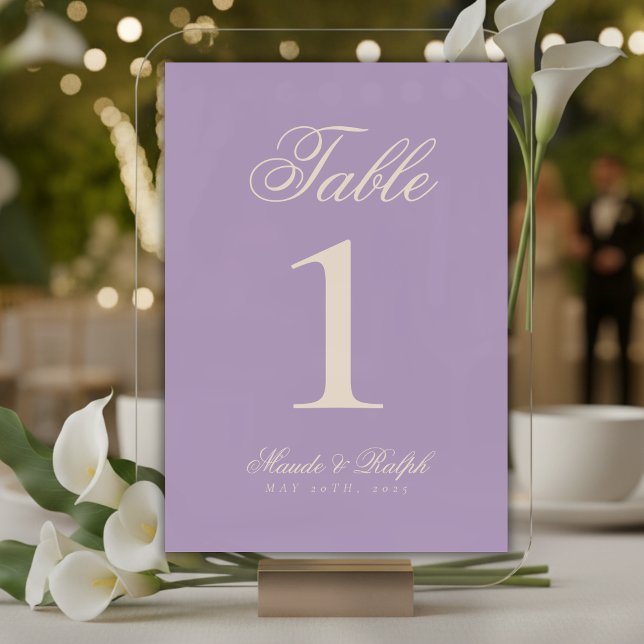 Simple Modern Old Money Lavender Wisteria Wedding Table Number (Guide guests to their seats with sophistication using these Simple Modern Old Money Table Numbers!)