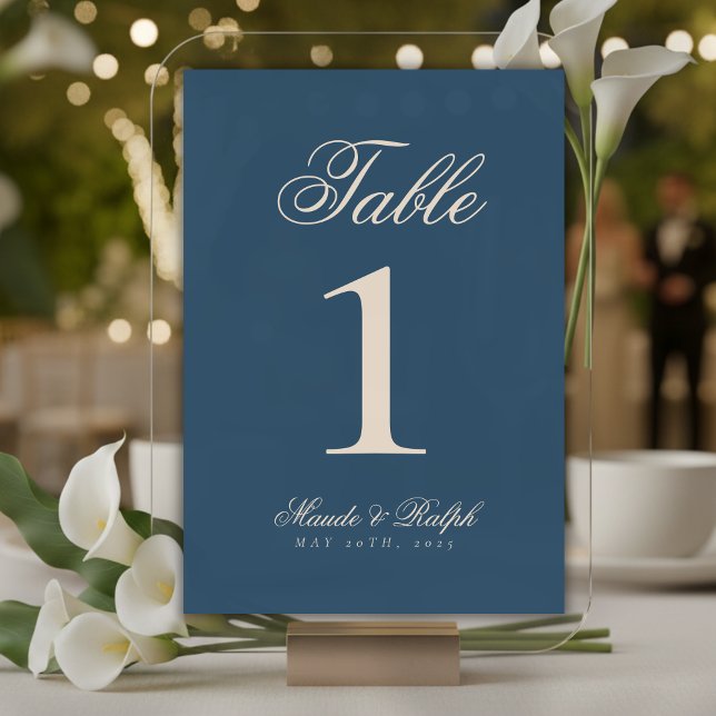 Simple Modern Old Money Pacific Blue Wedding Table Number (Guide guests to their seats with sophistication using these Simple Modern Old Money Table Numbers!)