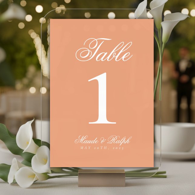 Simple Modern Old Money Peach Wedding Table Number (Guide guests to their seats with sophistication using these Simple Modern Old Money Table Numbers!)