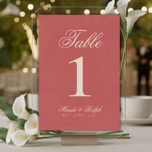 Simple Modern Old Money Rose Wedding Table Number