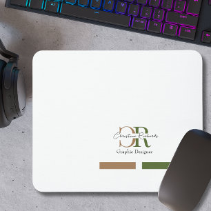 Simple Modern Olive Green Gold Monogram Mouse Pad