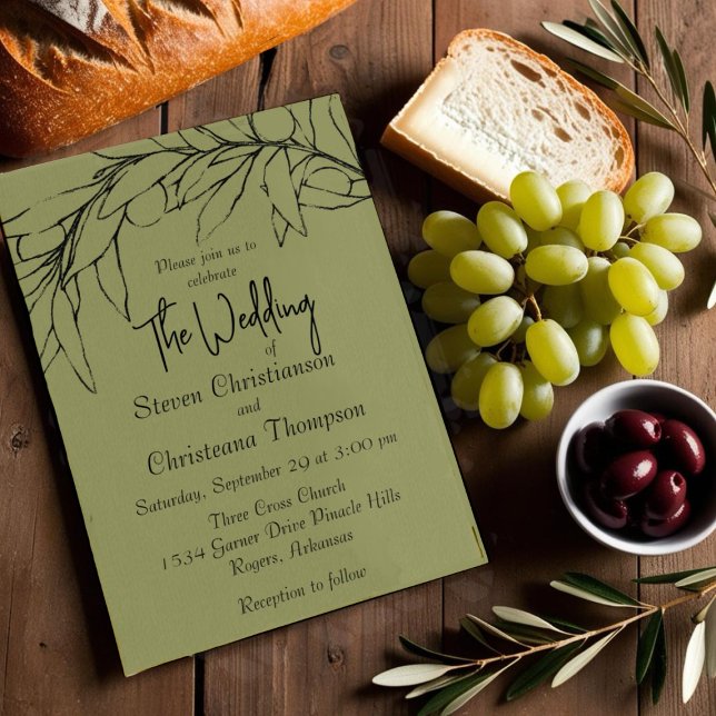 Simple Modern Olive Green Olive Branch Wedding Invitation (Creator Uploaded)