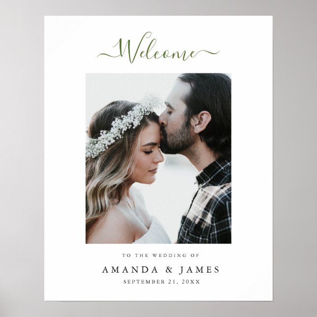 Simple Modern Olive Green Spring Wedding Welcome Poster (Front)