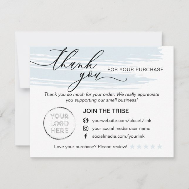 Simple Modern Online Store Blue Small Business Thank You Card (Front)