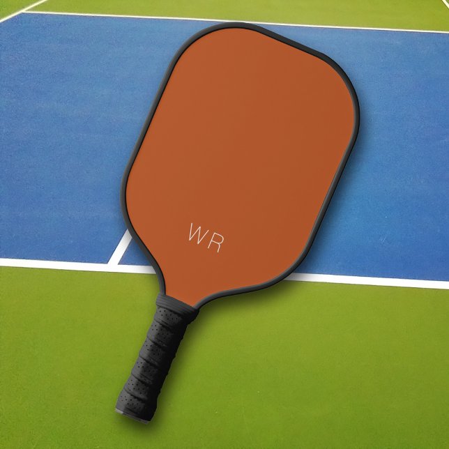 Simple Modern Orange Brown Monogram Initials  Pickleball Paddle (Creator Uploaded)