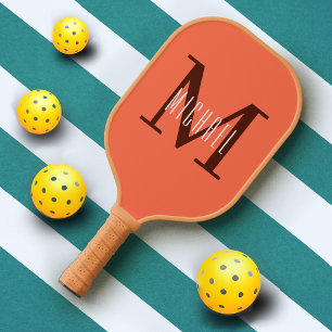 Simple Modern Orange Monogram Initial & Name Pickleball Paddle