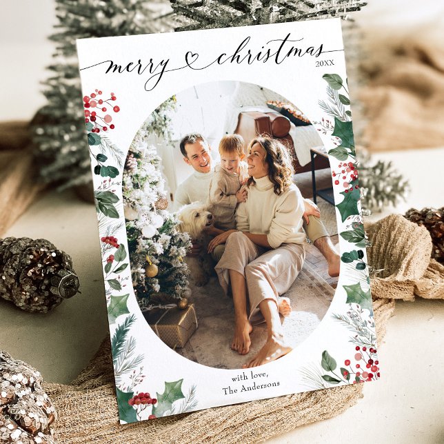 Simple Modern Oval Shape Photo Christmas Card  (Creator Uploaded)