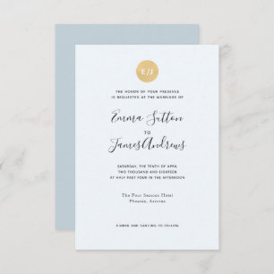 Simple Modern Pale Blue Gold Wedding Invitation