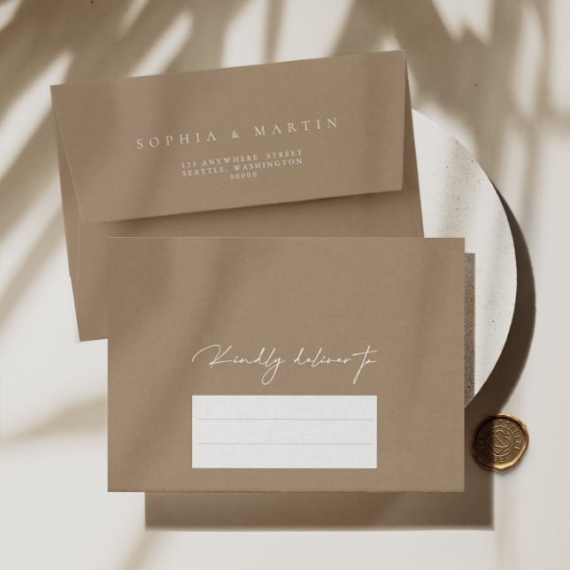 Simple Modern Pale Taupe Calligraphy Wedding Envelope (Creator Uploaded)
